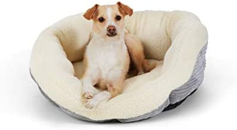 Amazon Basics Round Warming Pet Bed, 24-Inch, Grey