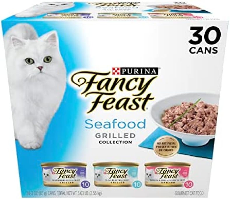 Purina Fancy Feast Grilled Wet Cat Food Seafood Collection in Wet Cat Food Variety Pack – (30) 3 oz. Cans