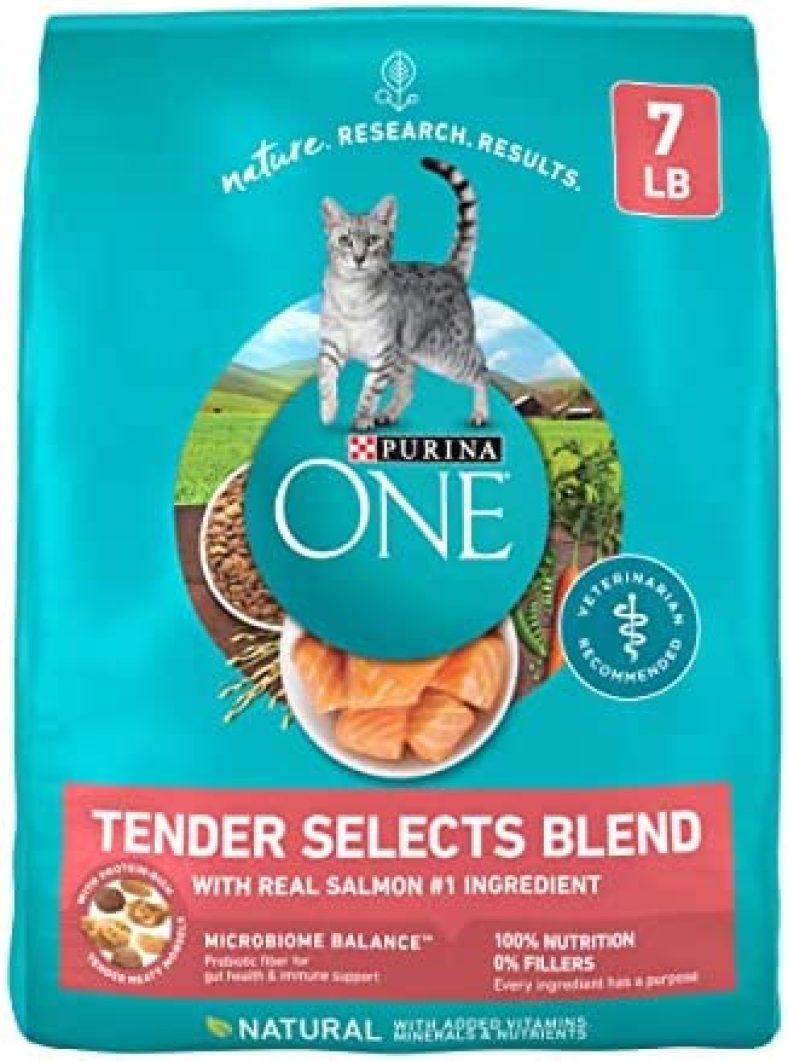 Purina ONE Natural Dry Cat Food, Tender Selects Blend With Real Salmon – 7 lb. Bag