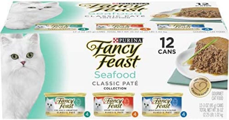 Purina Fancy Feast Seafood Classic Pate Collection Grain Free Wet Cat Food Variety Pack – (2 Packs of 12) 3 oz. Cans