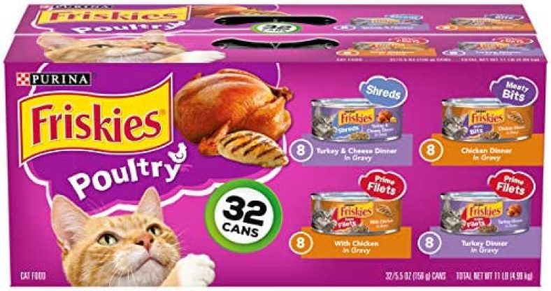 Purina Friskies Gravy Wet Cat Food Variety Pack, Poultry Shreds, Meaty Bits & Prime Filets – (32) 5.5 oz. Cans