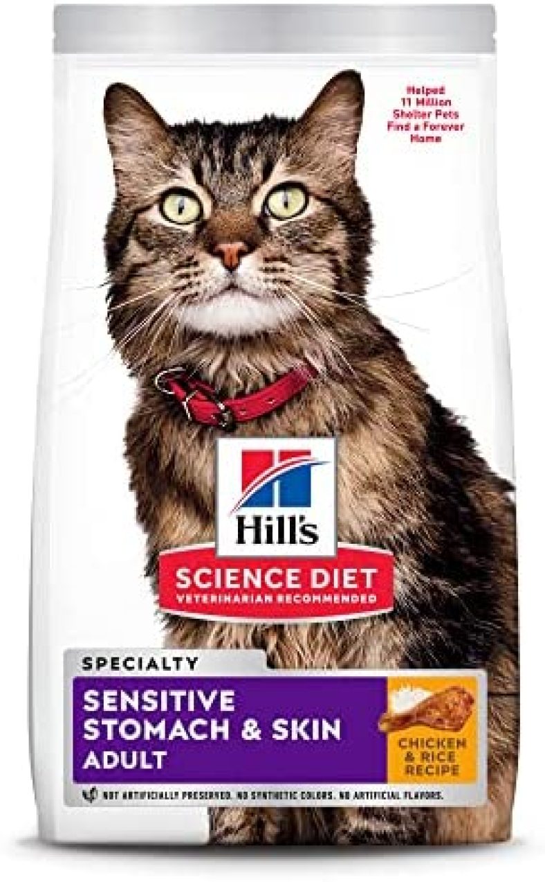 Hill’s Science Diet Dry Cat Food, Adult, Sensitive Stomach & Skin, Chicken & Rice Recipe, 15.5 lb Bag (8878)