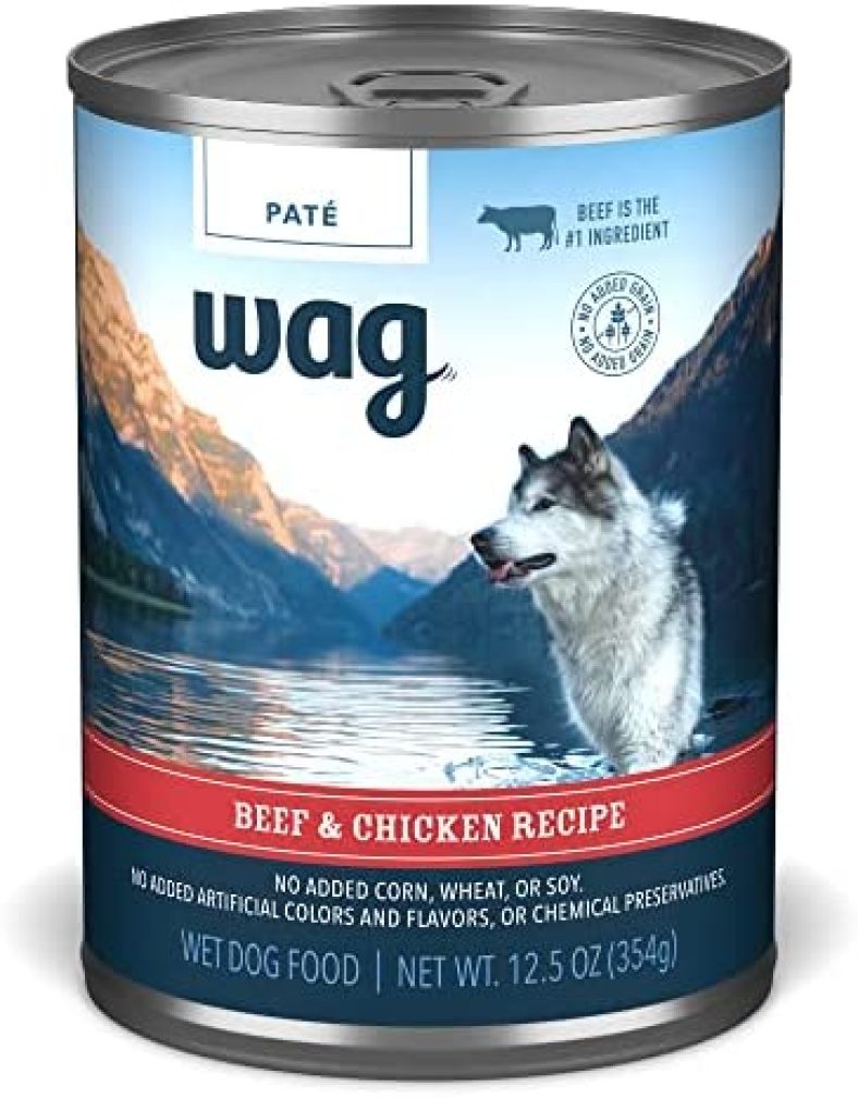 Amazon Brand – Wag Pate Canned Dog Food, Beef & Chicken Recipe, 12.5 oz Can (Pack of 12)