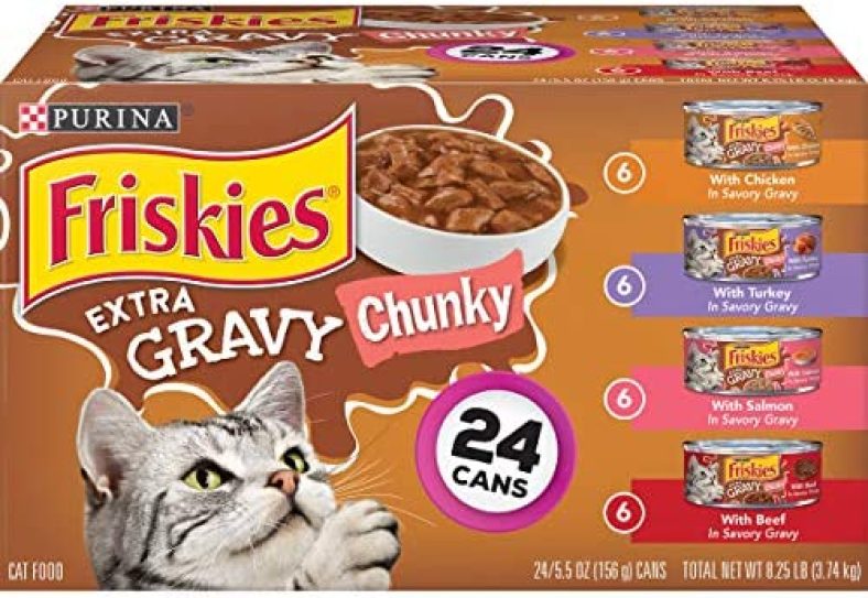 Purina Friskies Gravy Wet Cat Food Variety Pack, Extra Gravy Chunky – (24) 5.5 oz. Cans