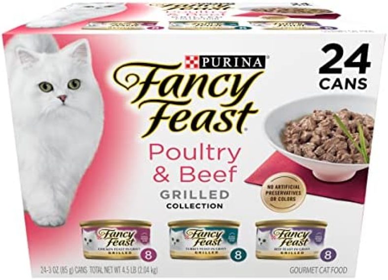 Purina Fancy Feast Grilled Wet Cat Food Poultry and Beef Collection Wet Cat Food Variety Pack – (24) 3 oz. Cans